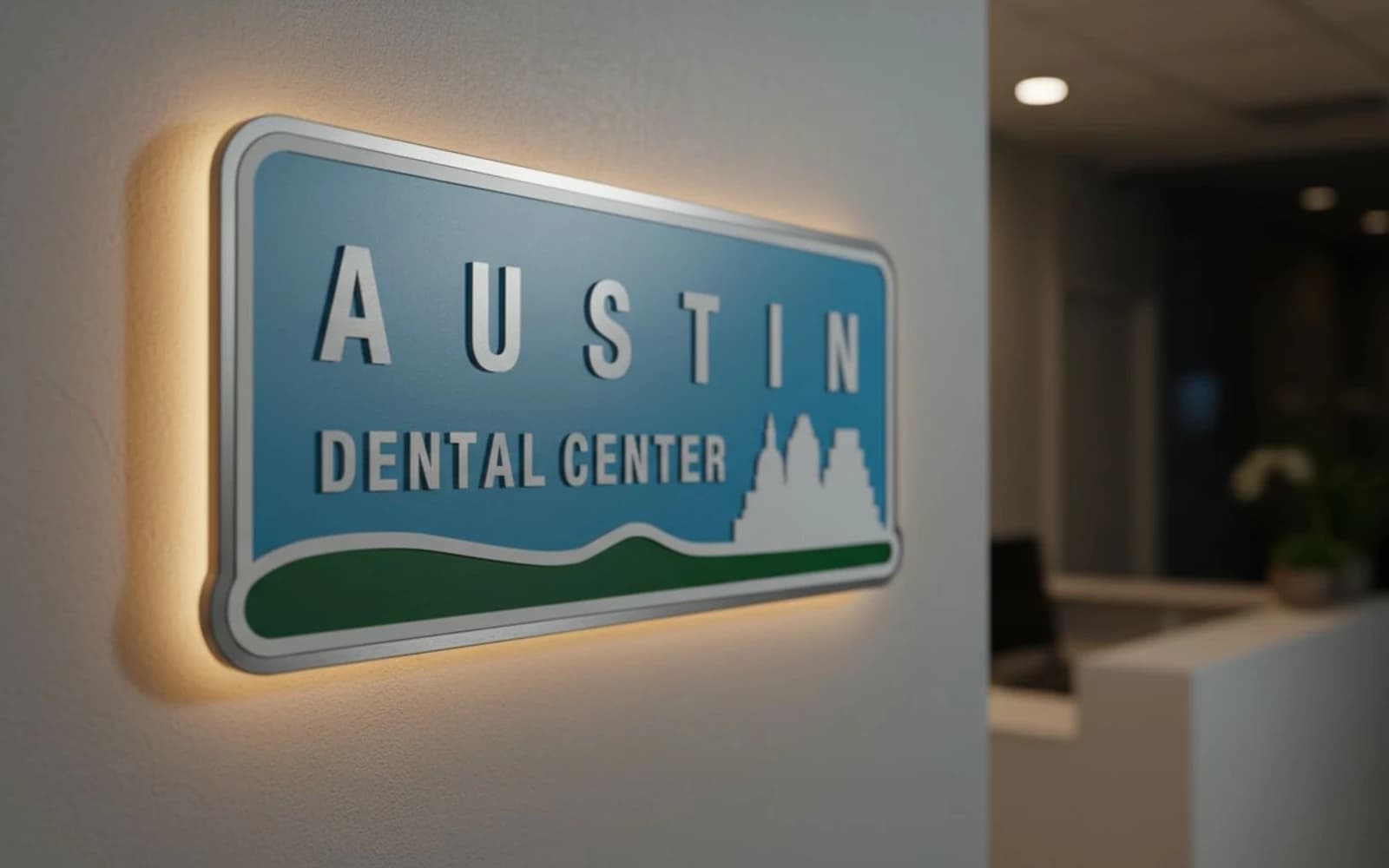 Backlit sign mockup for Austin Dental Center, PC