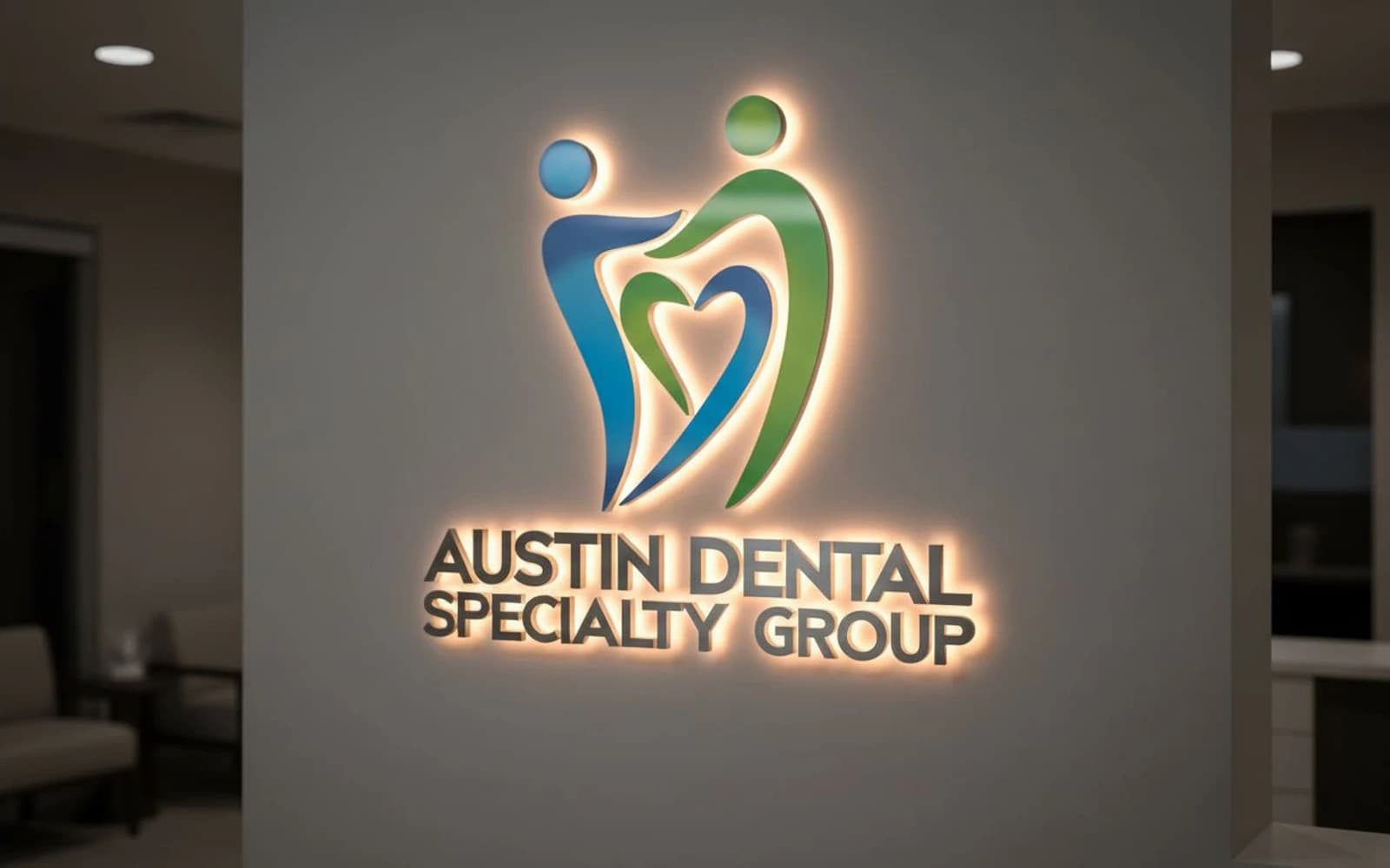 Backlit sign mockup for Austin Dental Specialty Group