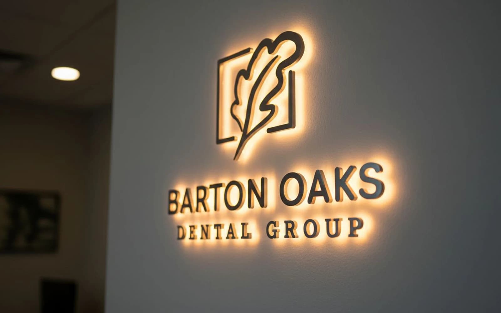 Backlit sign mockup for Barton Oaks Dental Group