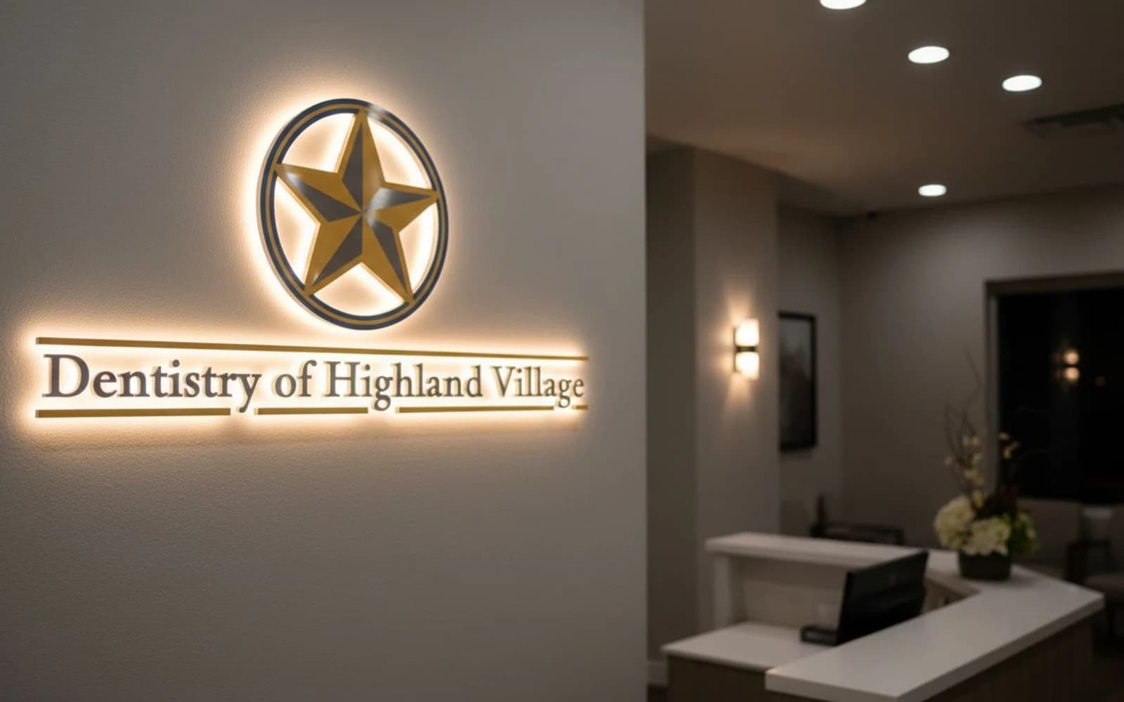 Backlit sign mockup for Dentistry of Highland Village