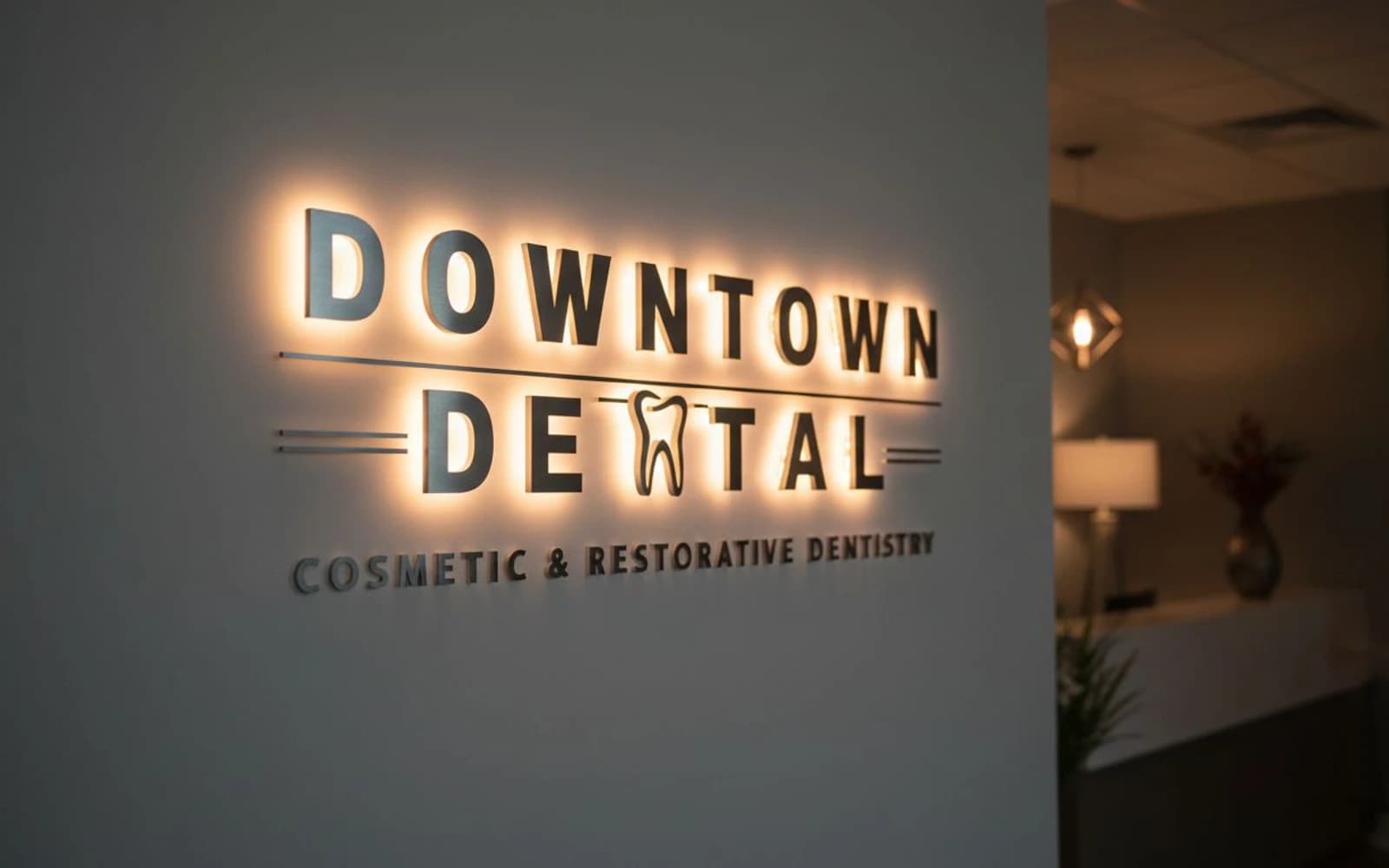 Backlit sign mockup for Downtown Dentist