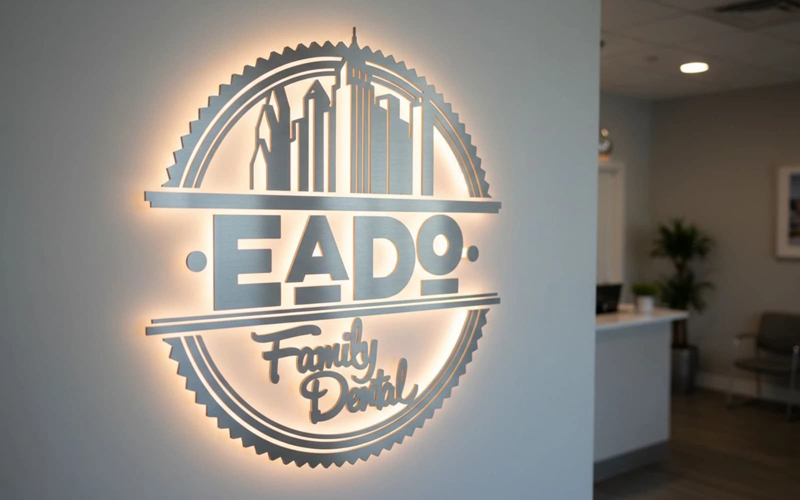 Backlit sign mockup for EaDo Family Dental