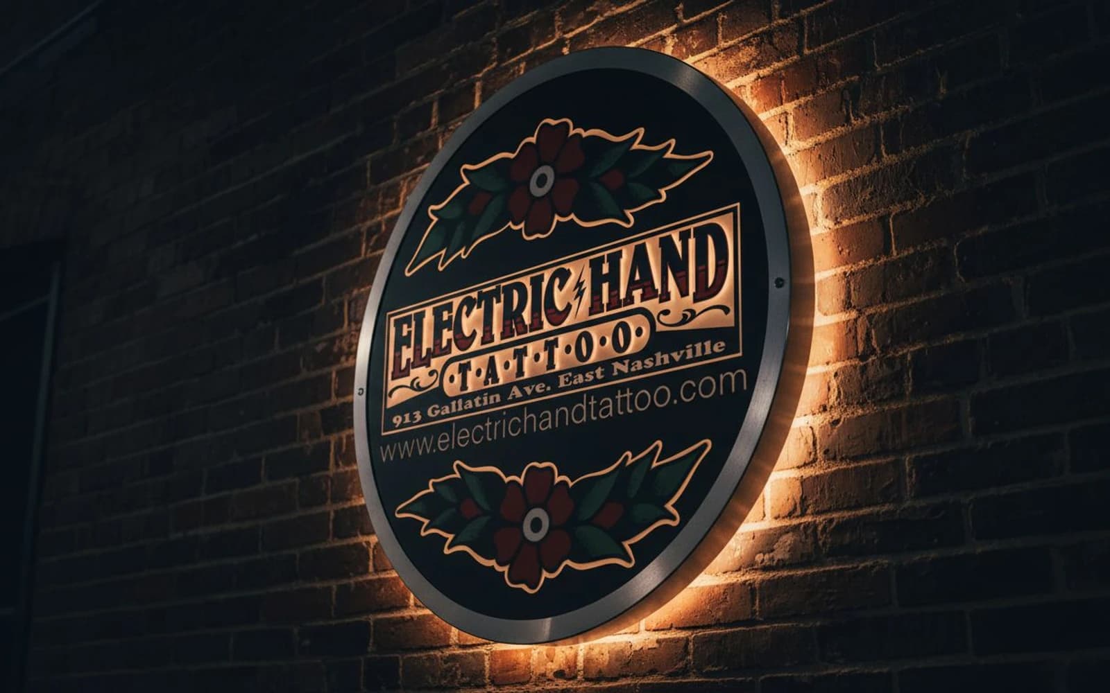 Backlit sign mockup for Electric Hand Tattoo