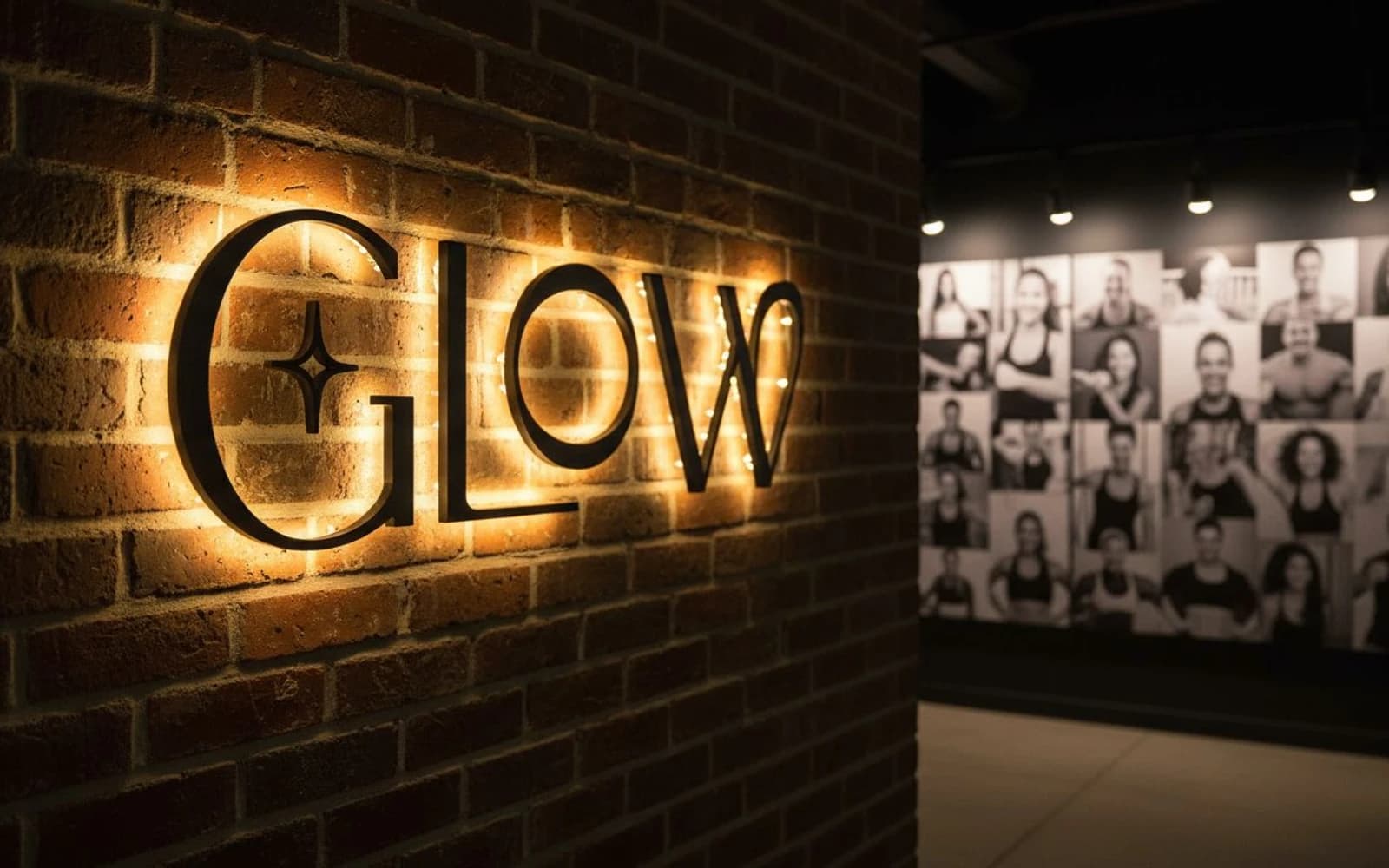 Backlit sign mockup for Glow Pilates Reformer
