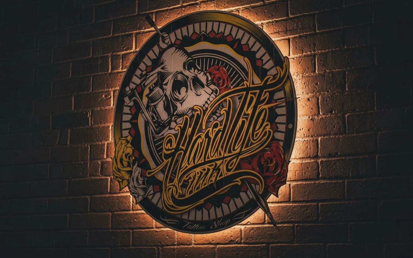 Backlit sign mockup for HAR'D LIFE INK