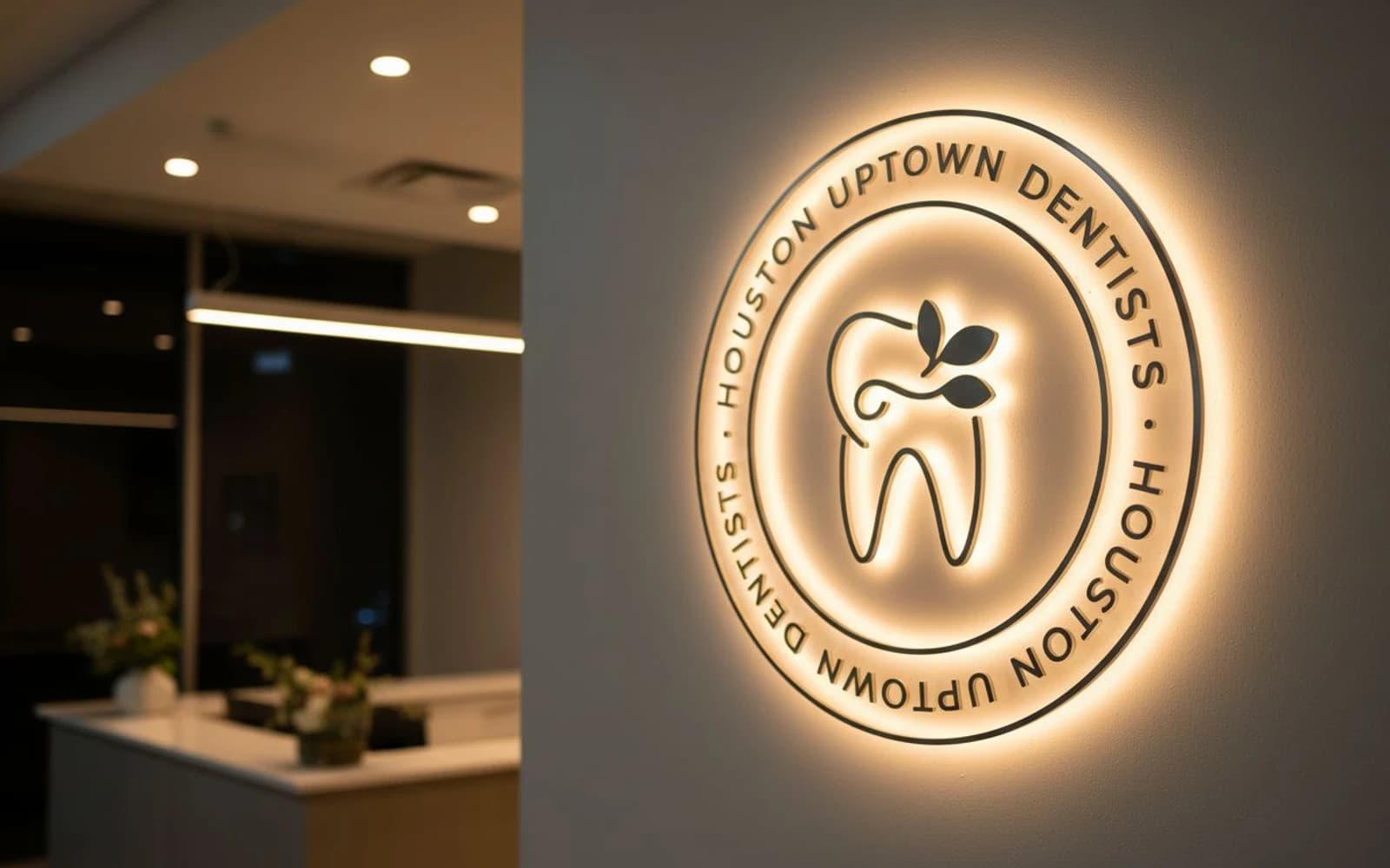 Backlit sign mockup for Houston Uptown Dentists