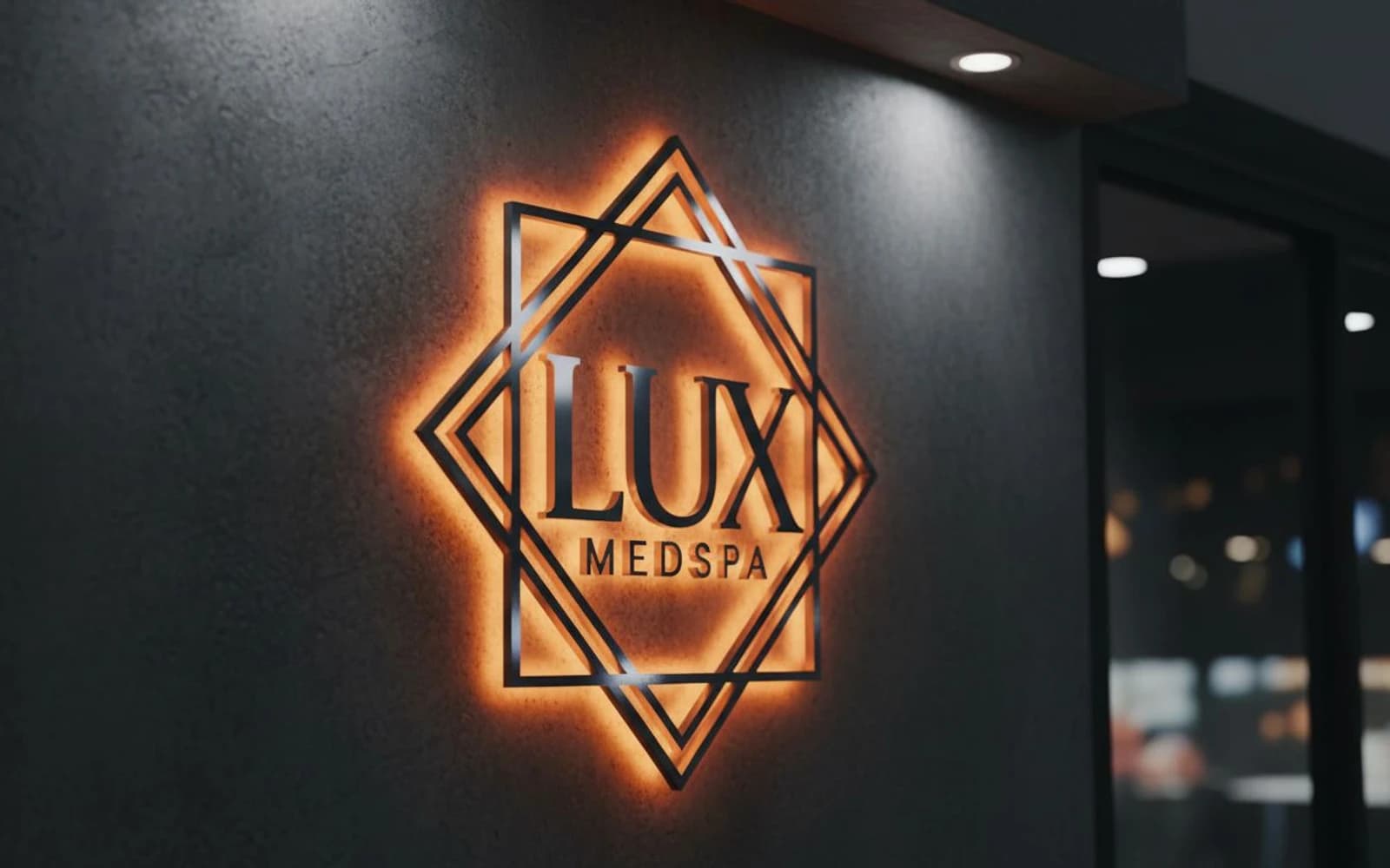 Backlit sign mockup for LUX MedSpa Brickell
