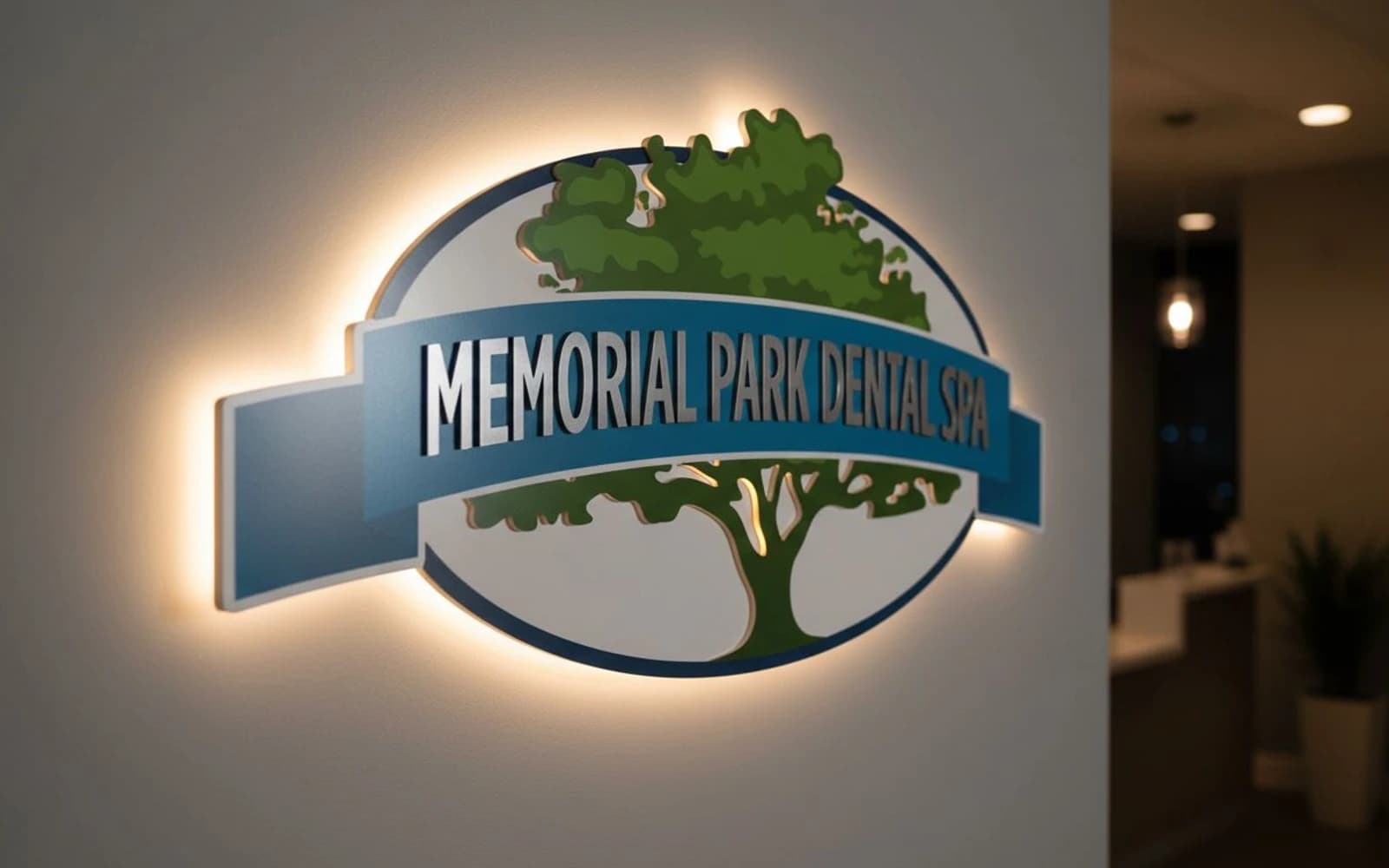 Backlit sign mockup for Memorial Park Dental Spa