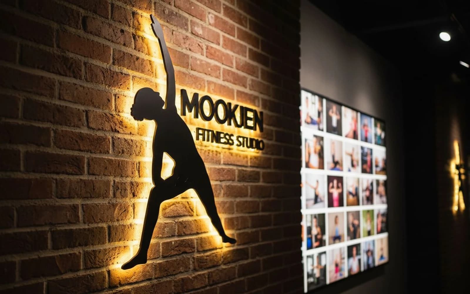 Backlit sign mockup for Mimi Yoga & Pilates