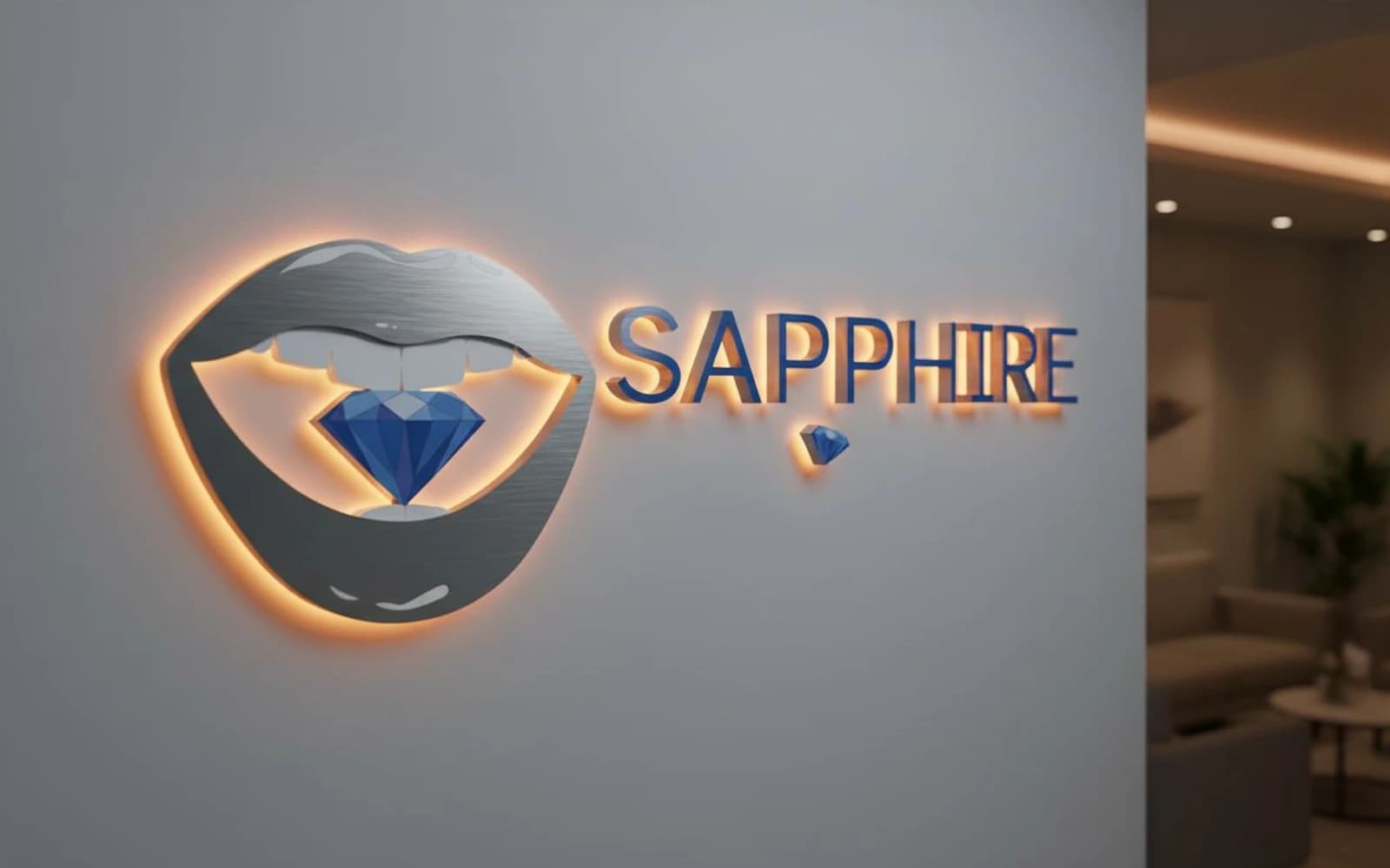 Backlit sign mockup for Sapphire Smiles - Dr. Antoun | Leading Cosmetic Dentist in Houston