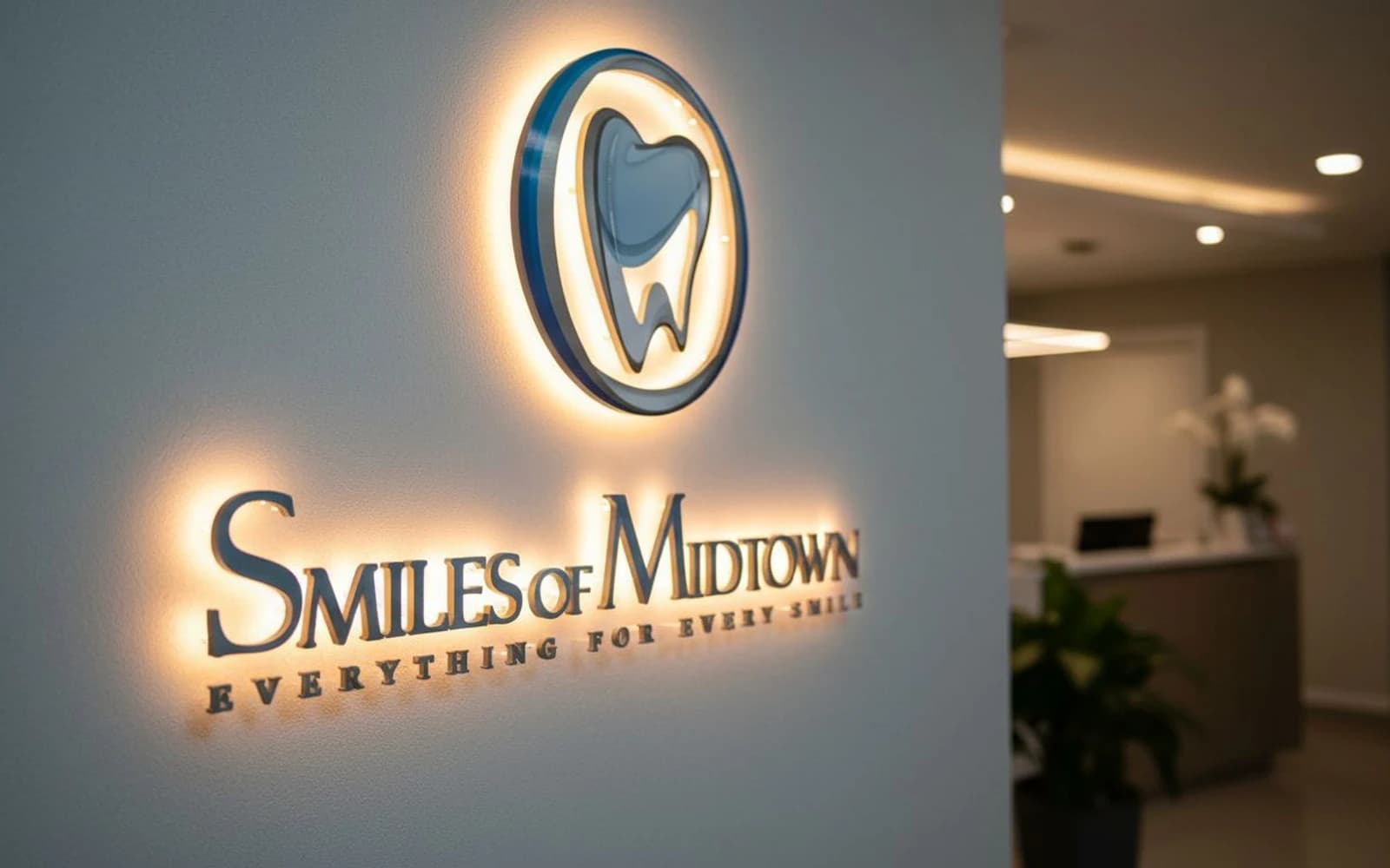Backlit sign mockup for Smiles of Midtown
