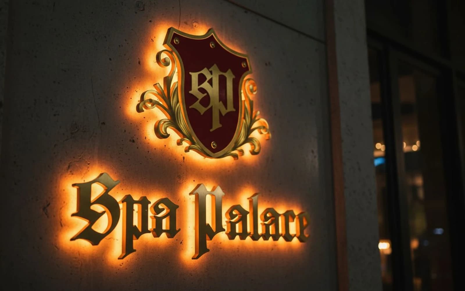 Backlit sign mockup for Spa Palace