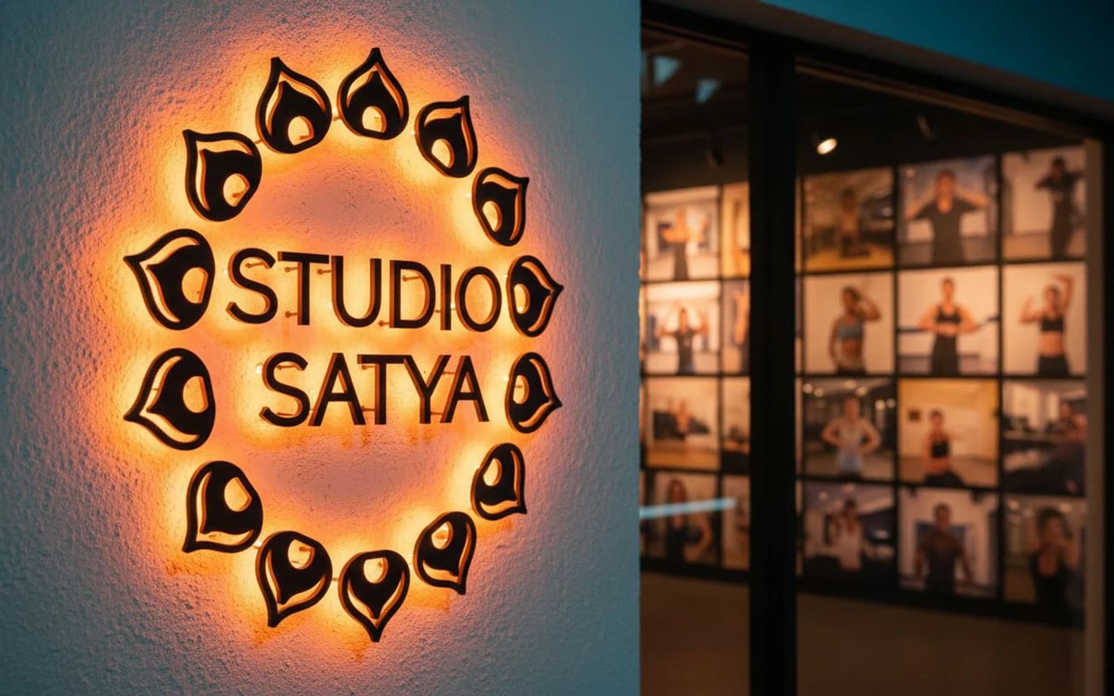 Backlit sign mockup for Studio Satya