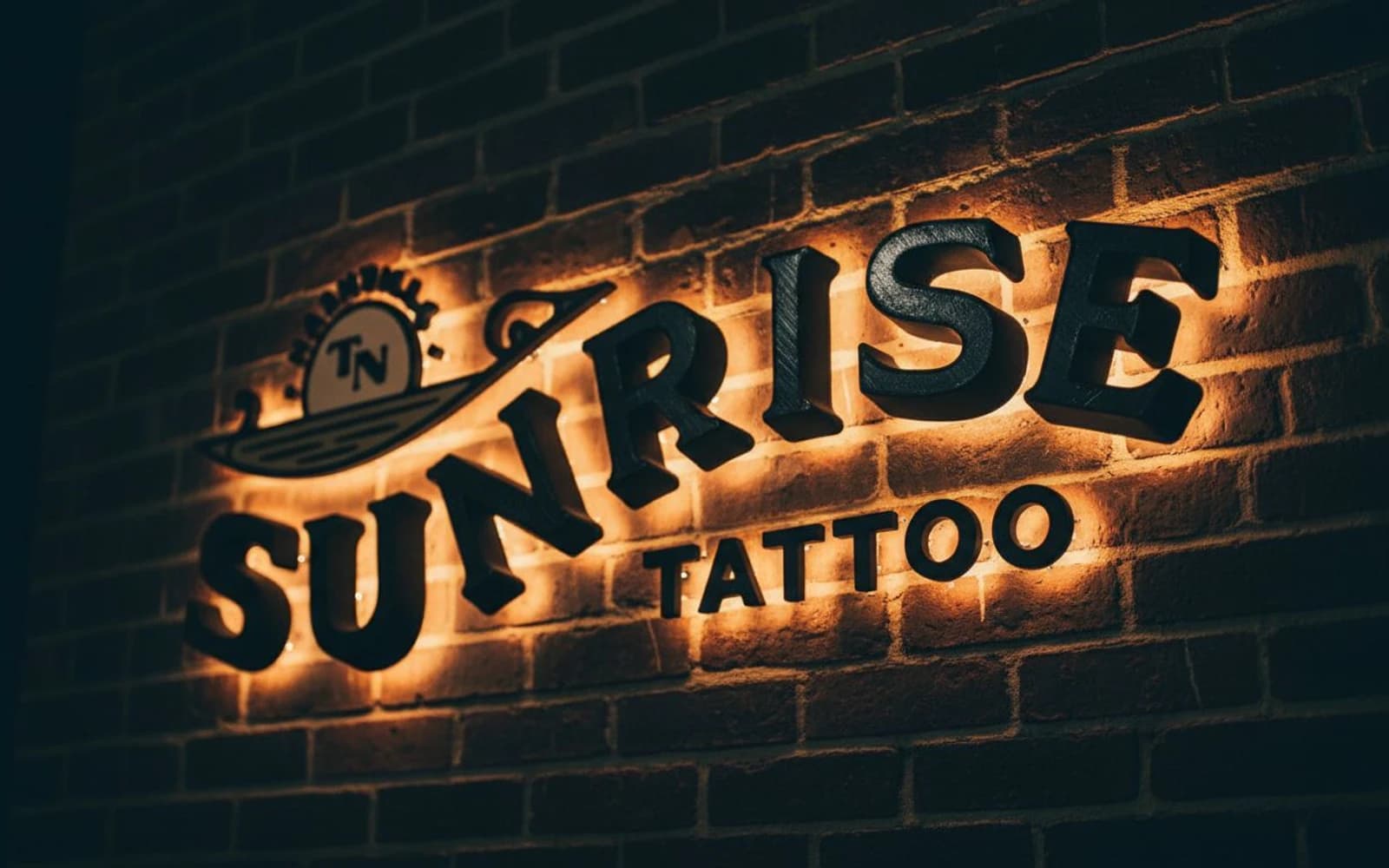Backlit sign mockup for Sunrise Tattoo