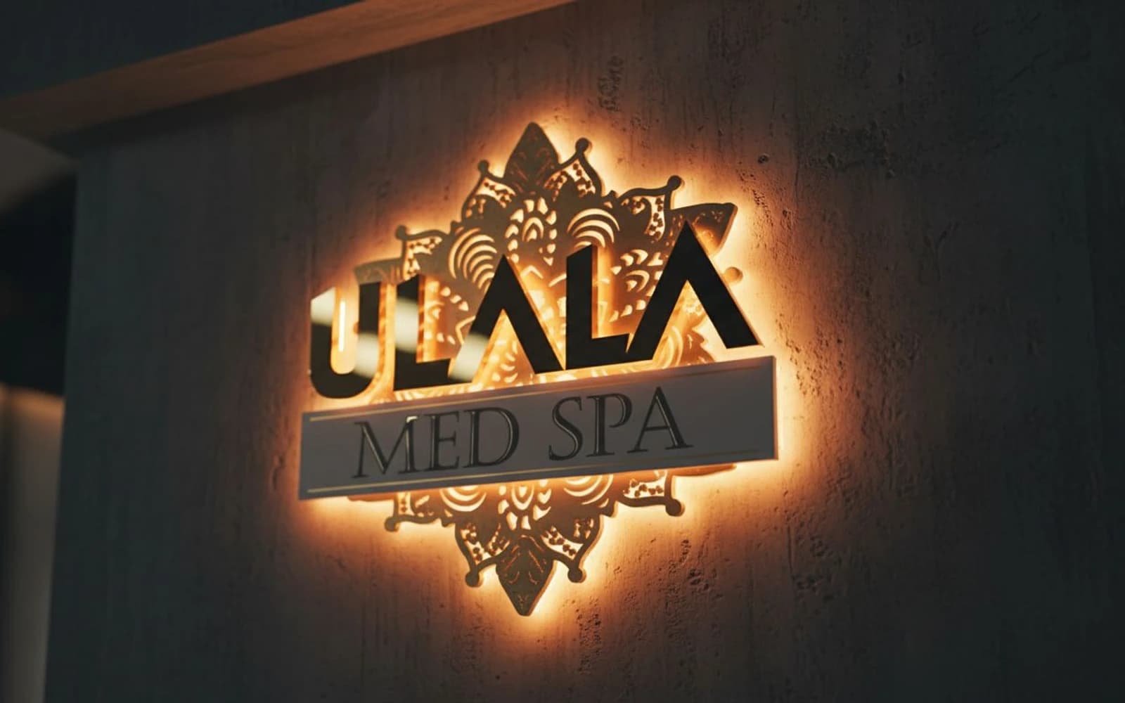 Backlit sign mockup for ULALA Med Spa