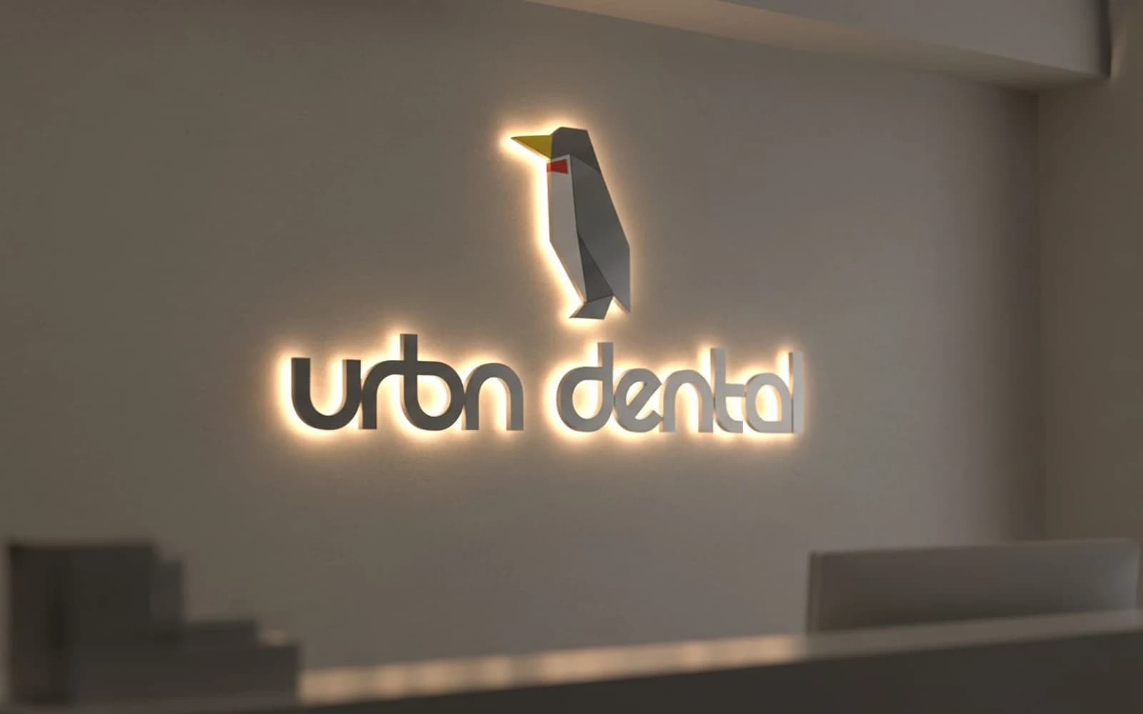 Backlit sign mockup for URBN Dental Implants & Invisalign | Uptown